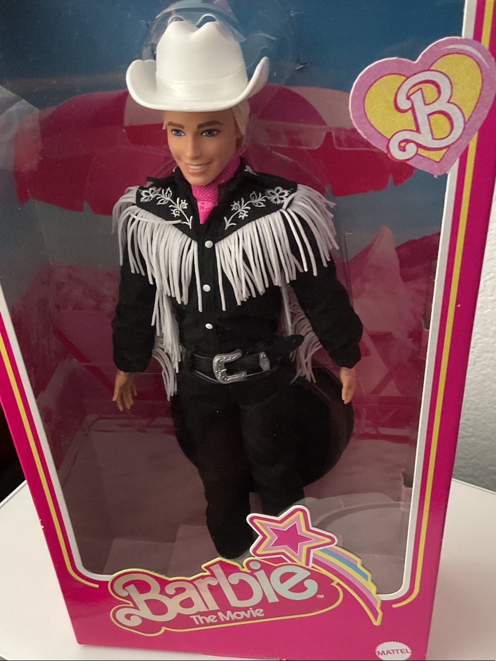 Barbie the movie Ken Doll in black western wear cowboy hat